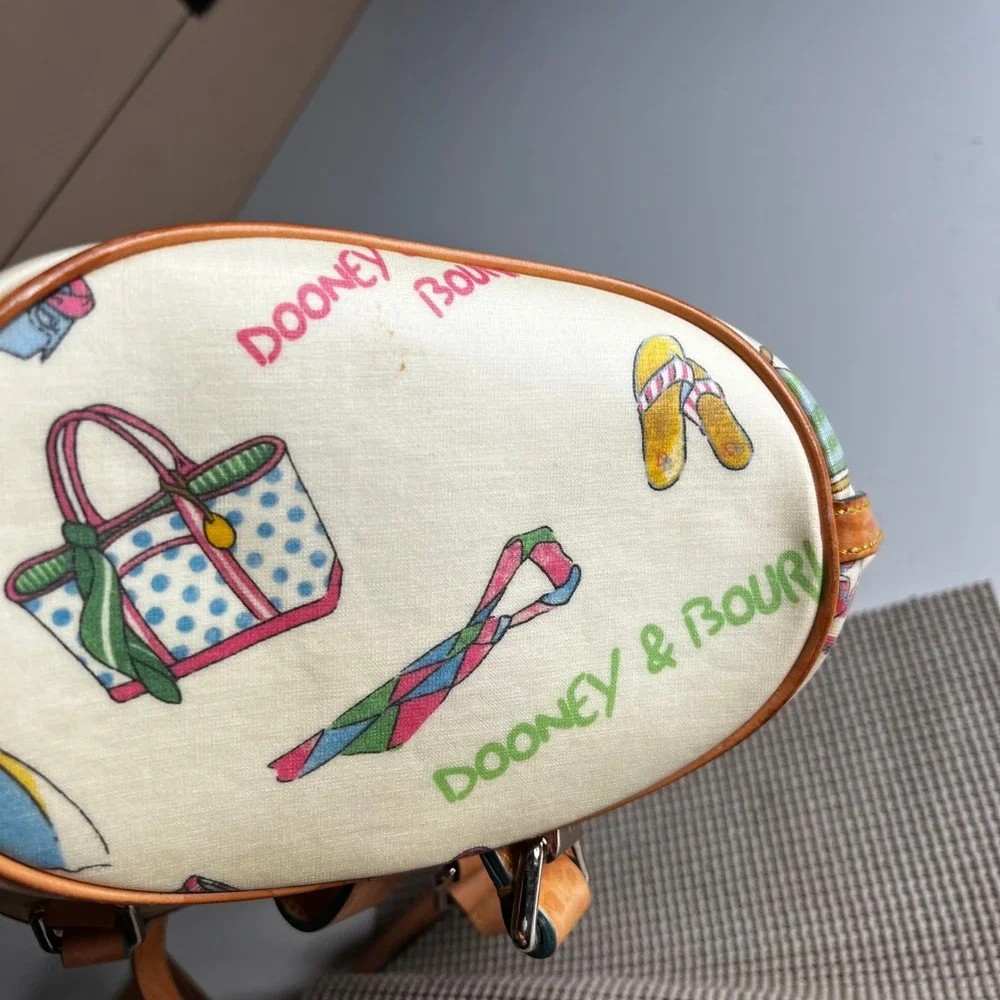 Dooney & Bourke Beach Print Coated Canvas Shoulder Bag Cream Tan Leather Trim
